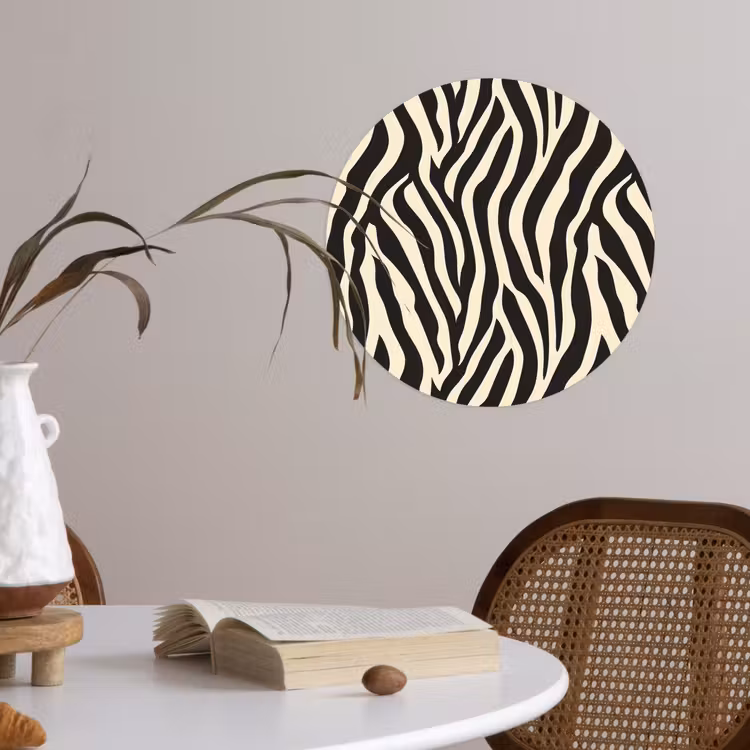 Zebra - Print - Klassiek - Zwart Wandcirkel behangsticker klein 186 -sfeer3