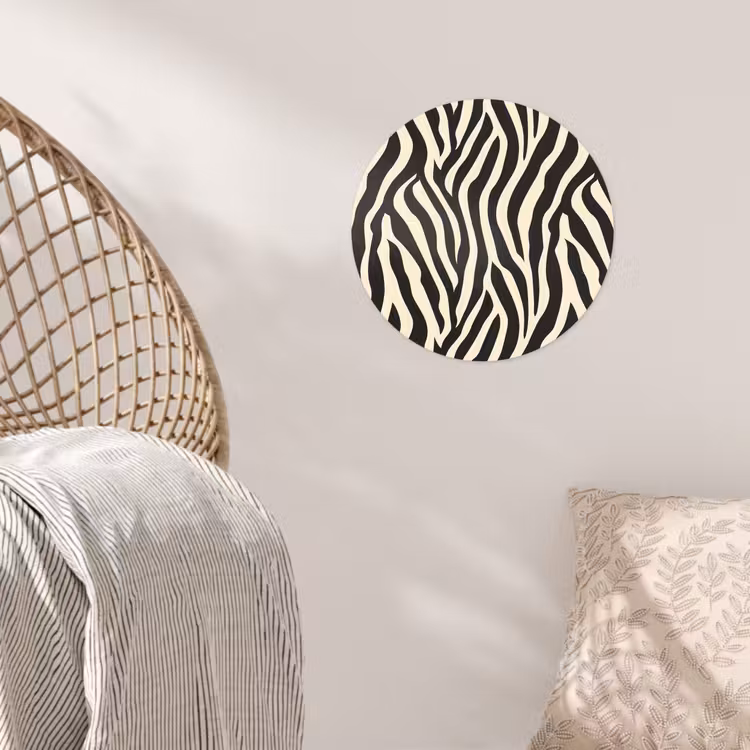 Zebra - Print - Klassiek - Zwart Wandcirkel behangsticker klein 186 -sfeer4