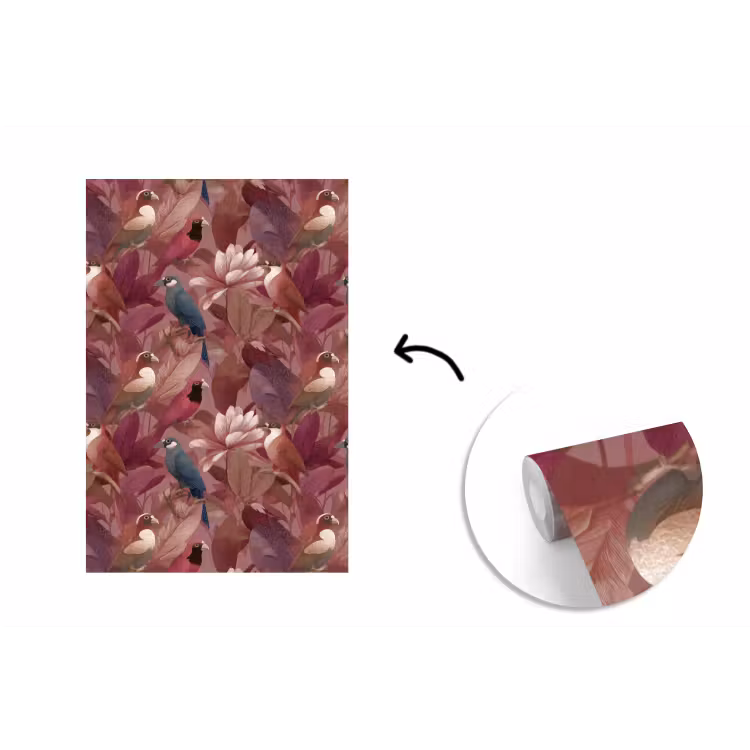Vogels - Bladeren - Roze fotobehang vinyl groot 66 -3d