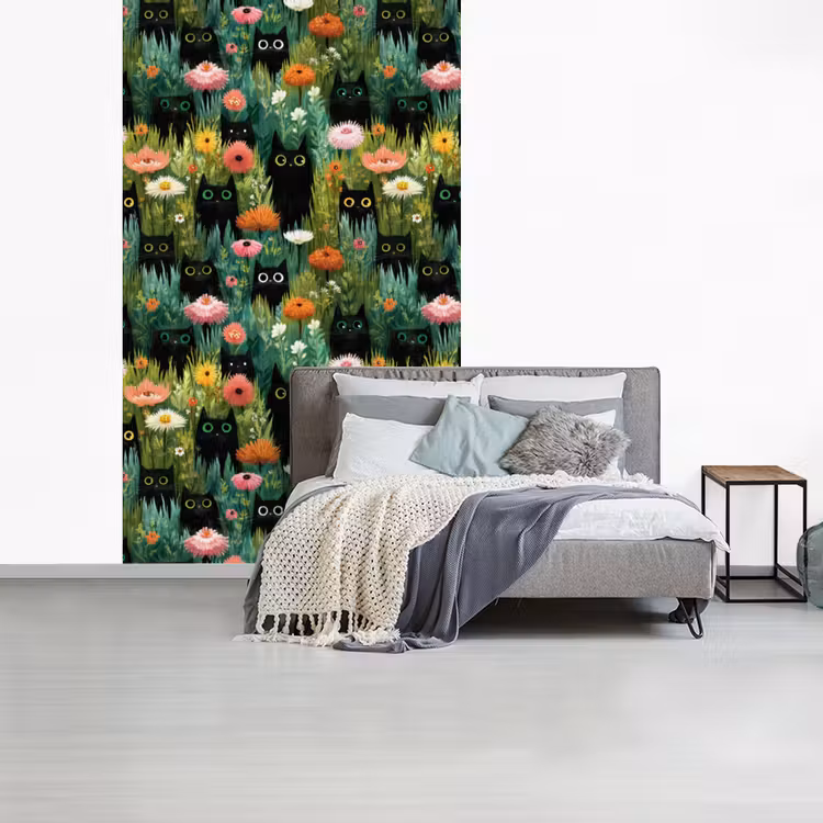 Katten - Bloemen - Kleurrijk fotobehang vinyl groot 66 -slaapkamer