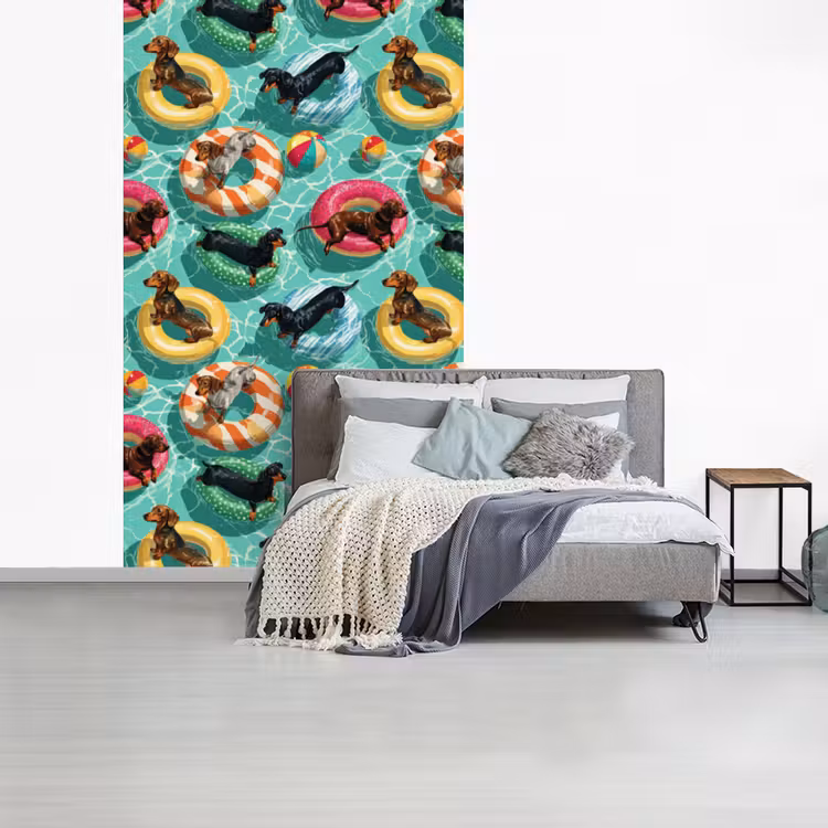 Teckels - Zwembad - Kleurrijk fotobehang vinyl groot 66 -slaapkamer