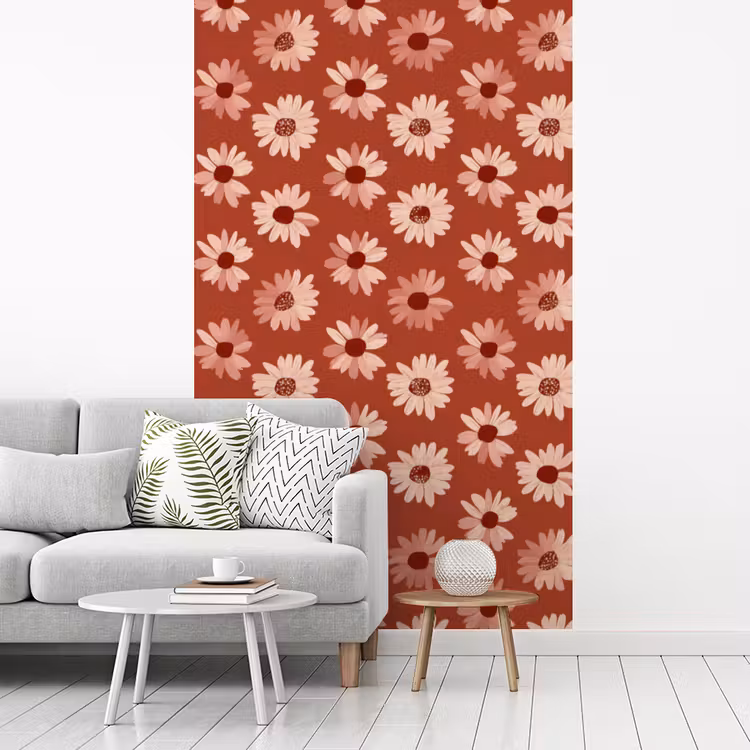 Madelief - Retro - Terracotta fotobehang vinyl groot 66 -woonkamer