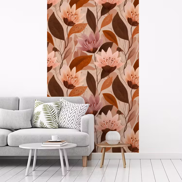 Bloemen - Bladeren - Bruin fotobehang vinyl groot 66 -woonkamer