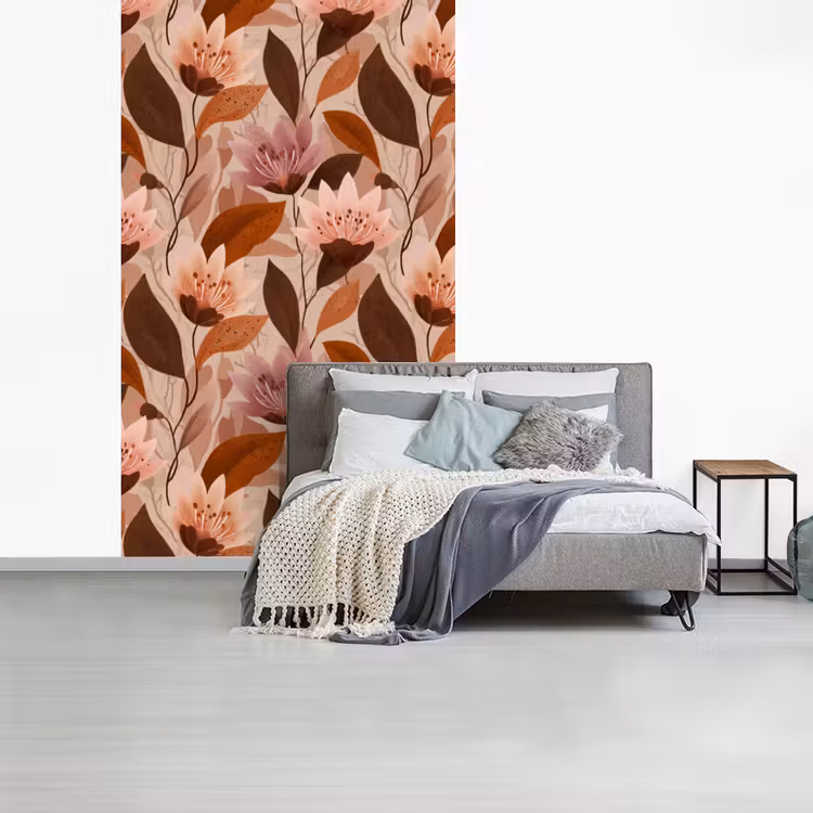 Bloemen - Bladeren - Bruin fotobehang vinyl groot 66 -slaapkamer