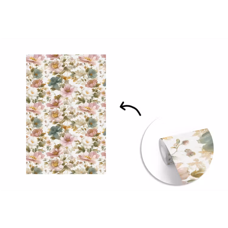 Bloemen - Patroon - Pastel fotobehang vinyl groot 66 -3d