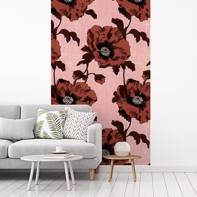 Bloemen - Retro - Rood fotobehang vinyl groot 66 -woonkamer