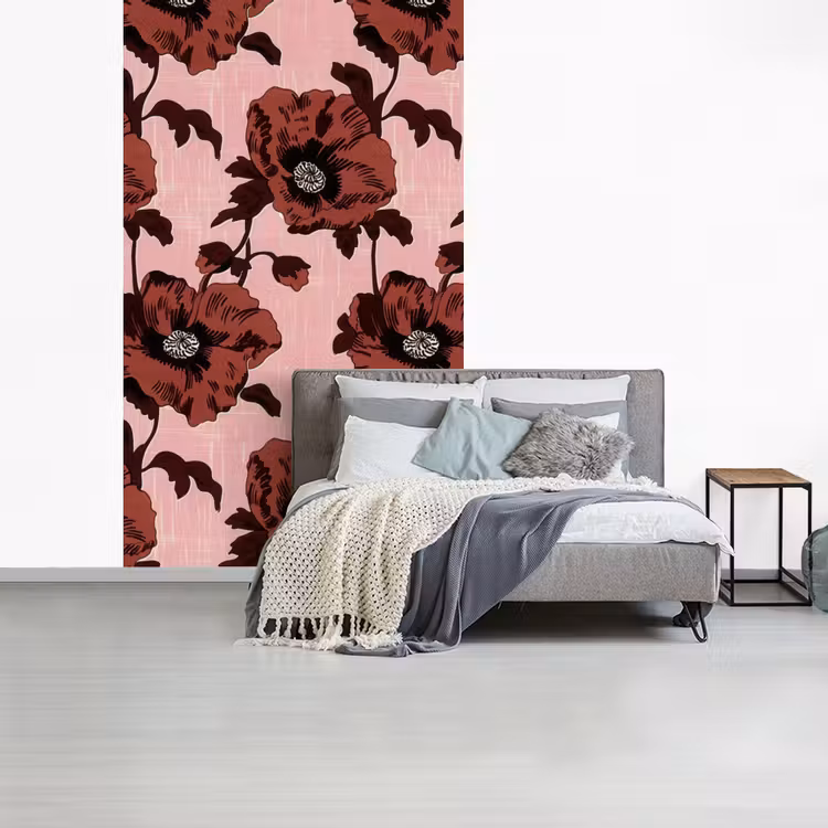 Bloemen - Retro - Rood fotobehang vinyl groot 66 -slaapkamer