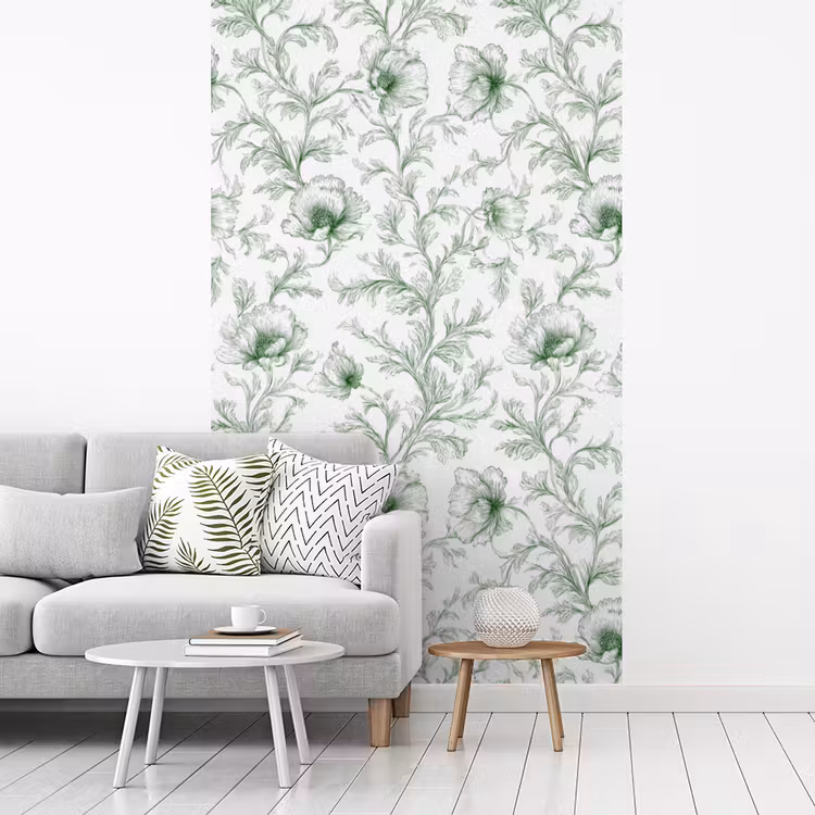Bloemen - Getekend - Groen fotobehang vinyl groot 66 -woonkamer