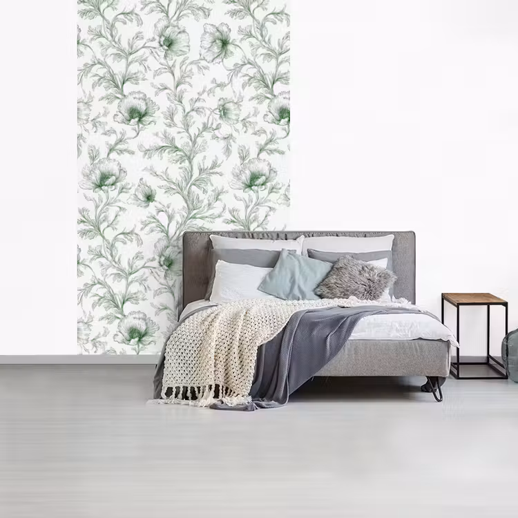 Bloemen - Getekend - Groen fotobehang vinyl groot 66 -slaapkamer