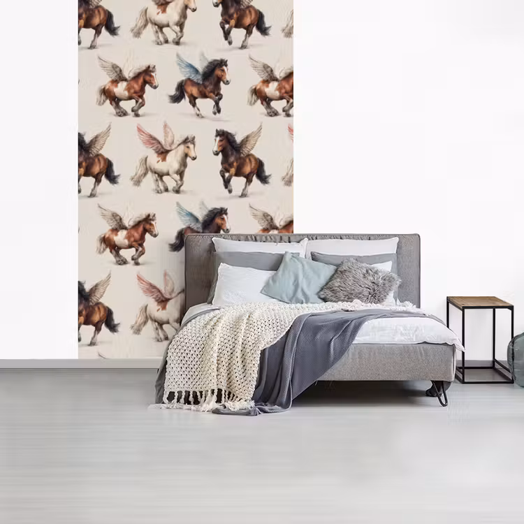 Paarden - Vleugels - Kleurrijk fotobehang vinyl groot 66 -slaapkamer