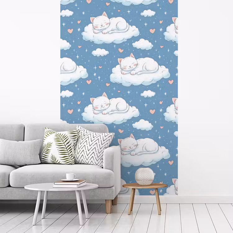 Kitten - Wolken - Blauw fotobehang vinyl groot 66 -woonkamer