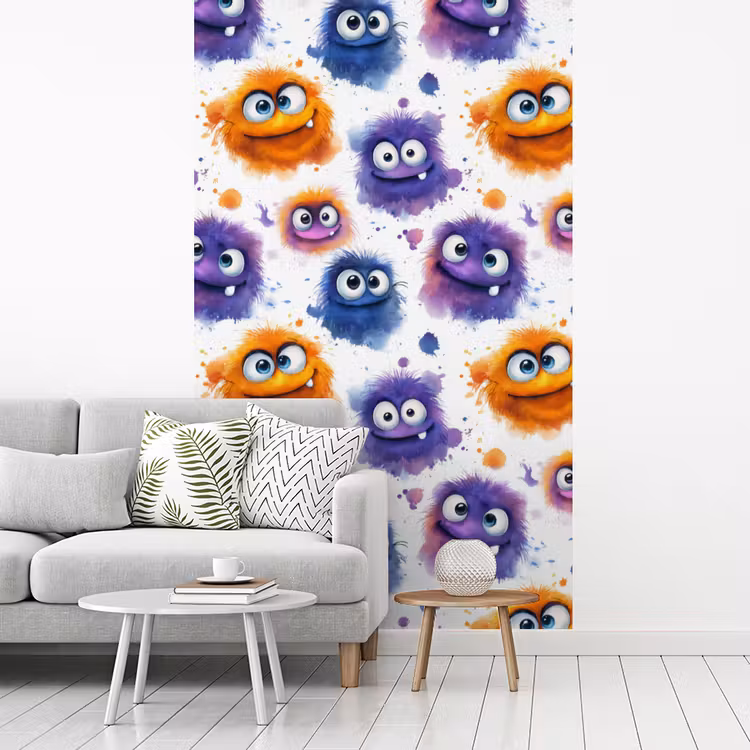 Monstertjes - Aquarel - Kleurrijk fotobehang vinyl groot 66 -woonkamer