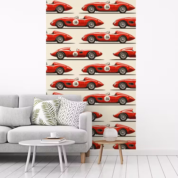 Raceauto - Retro - Rood fotobehang vinyl groot 66 -woonkamer