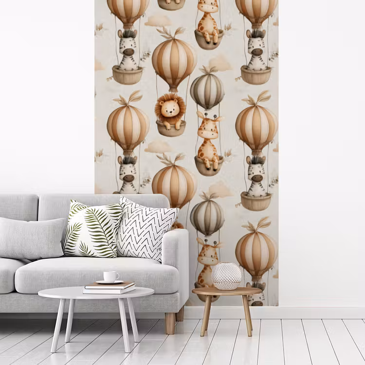 Safari - Luchtballonen - Taupe fotobehang vinyl groot 66 -woonkamer