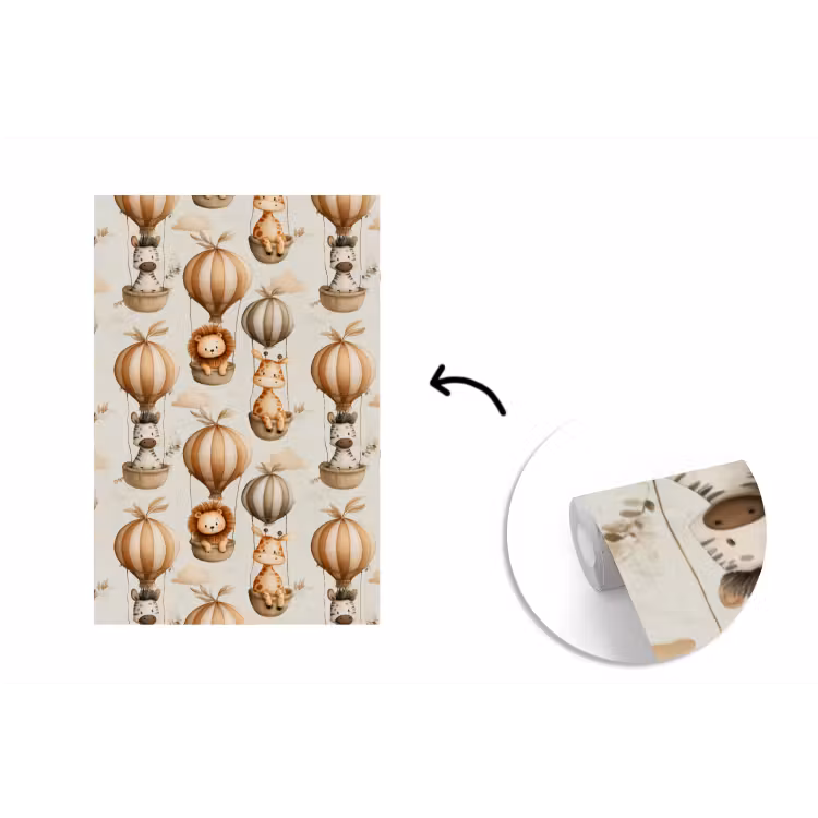 Safari - Luchtballonen - Taupe fotobehang vinyl groot 66 -3d