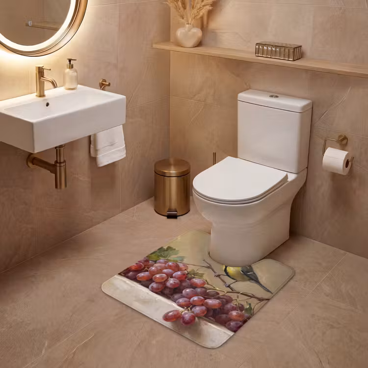WC Mat - Bird - Grapes - Still Life - Vogel - Druiven - Stilleven WCmat U-uitsnede middel