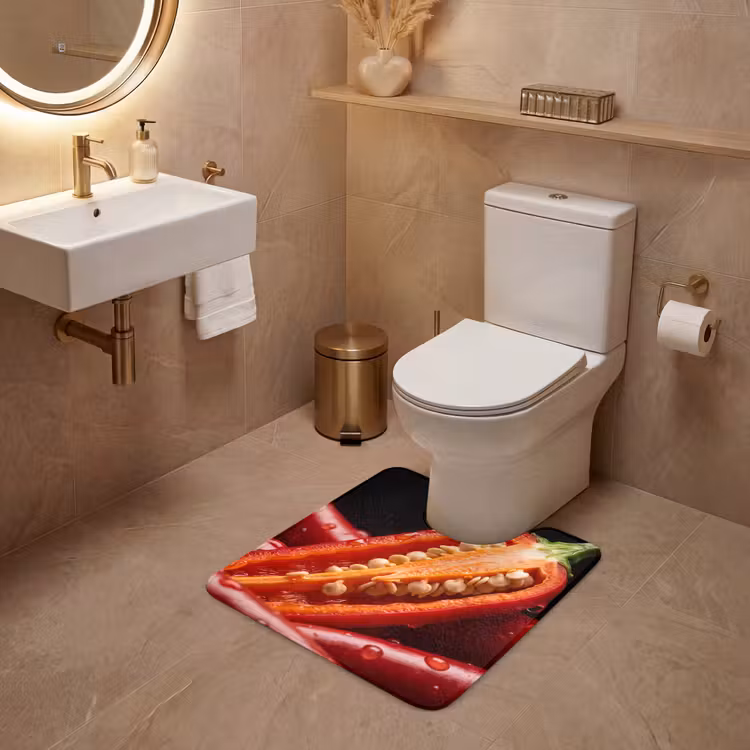 WC Mat - Chili Pepper - Red - Food - Chilipeper - Rood - Eten WCmat U-uitsnede middel