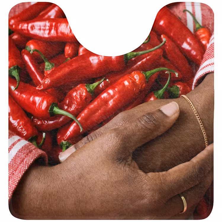 WC Mat - Chili Peppers - Red - Hands - Chilipepers - Rood - Handen WCmat U-uitsnede middel