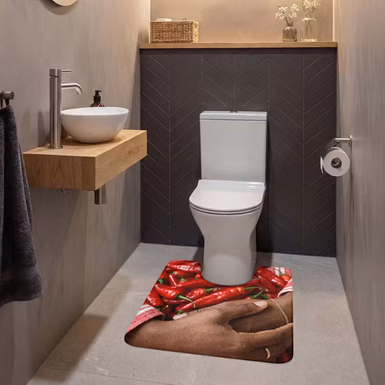 WC Mat - Chili Peppers - Red - Hands - Chilipepers - Rood - Handen WCmat U-uitsnede middel