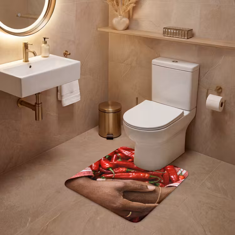 WC Mat - Chili Peppers - Red - Hands - Chilipepers - Rood - Handen WCmat U-uitsnede middel