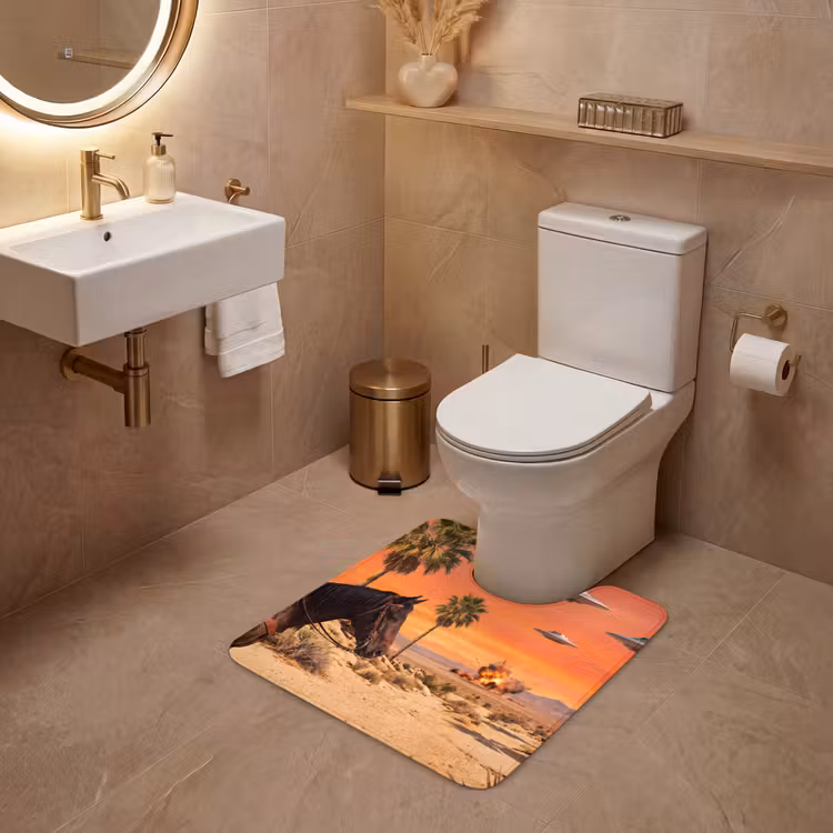 WC Mat - Cowboy - Horse - Desert - Cowboy - Paard - Woestijn WCmat U-uitsnede middel