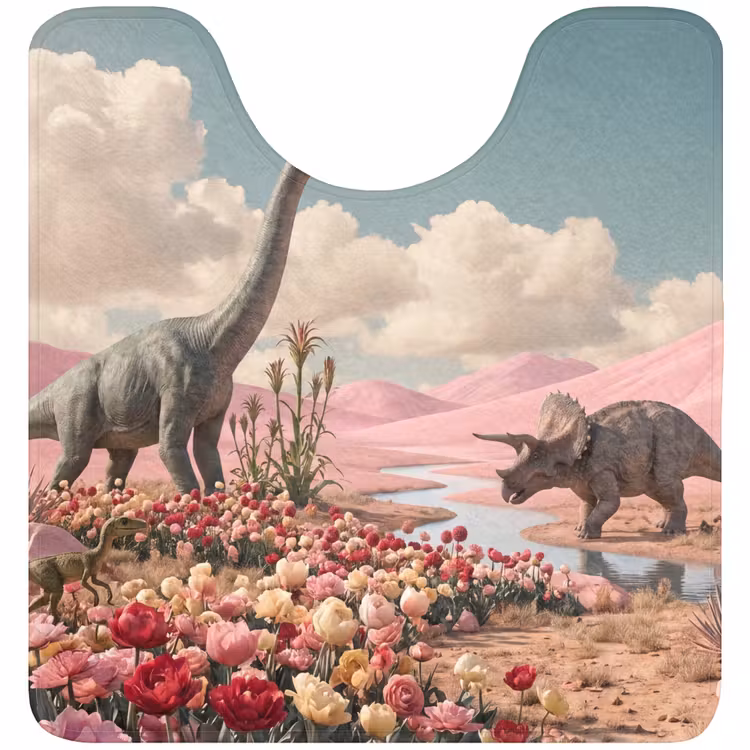 WC Mat - Dinosaur - Pink - Landscape - Dinosaurus - Roze - Landschap WCmat U-uitsnede middel