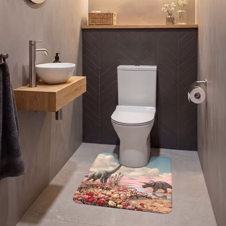 WC Mat - Dinosaur - Pink - Landscape - Dinosaurus - Roze - Landschap WCmat U-uitsnede middel