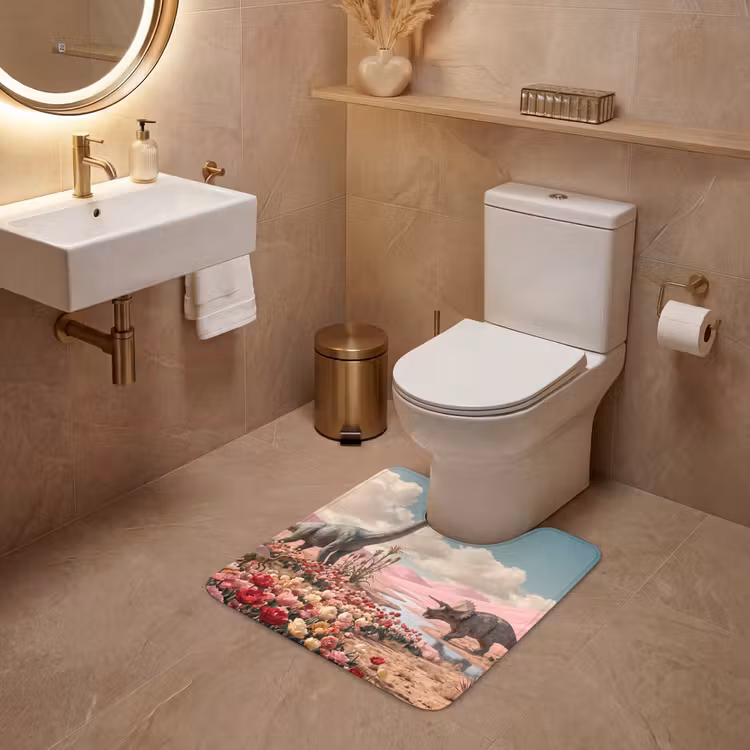 WC Mat - Dinosaur - Pink - Landscape - Dinosaurus - Roze - Landschap WCmat U-uitsnede middel