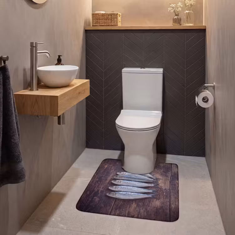 WC Mat - Fish - Wood - Food - Vis - Hout - Eten WCmat U-uitsnede middel
