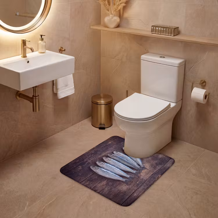 WC Mat - Fish - Wood - Food - Vis - Hout - Eten WCmat U-uitsnede middel