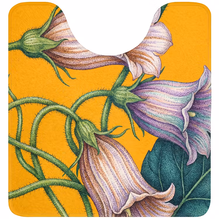 WC Mat - Flowers - Botanical - Yellow - Bloemen - Botanisch - Geel WCmat U-uitsnede middel