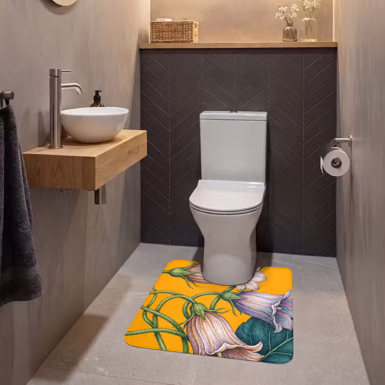 WC Mat - Flowers - Botanical - Yellow - Bloemen - Botanisch - Geel WCmat U-uitsnede middel