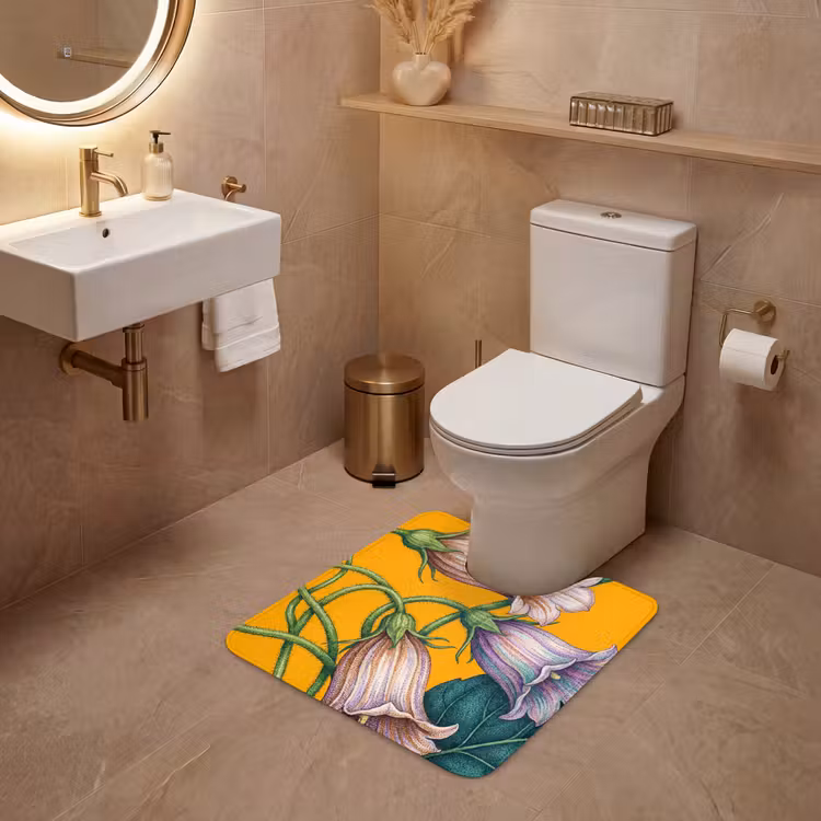 WC Mat - Flowers - Botanical - Yellow - Bloemen - Botanisch - Geel WCmat U-uitsnede middel