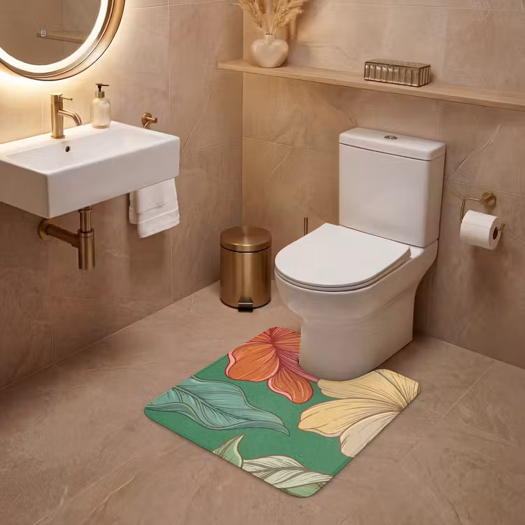 WC Mat - Flowers - Greenery - Illustration - Bloemen - Groen - Illustratie WCmat U-uitsnede middel