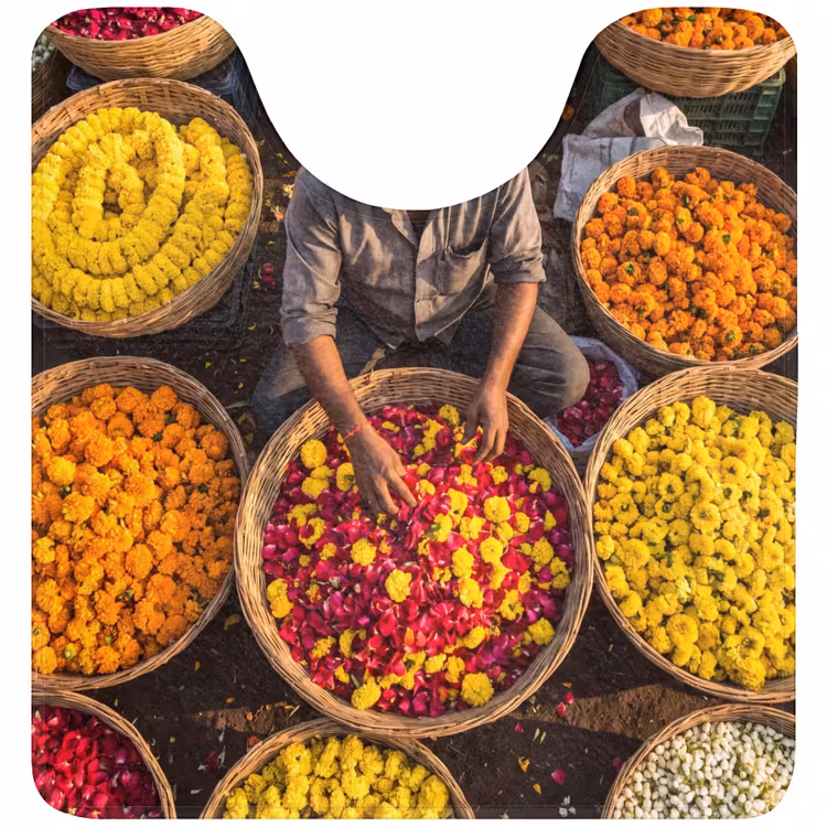 WC Mat - Flowers - Market - Colorful - Bloemen - Markt - Kleurrijk WCmat U-uitsnede middel