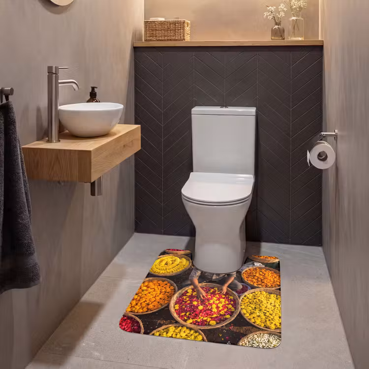 WC Mat - Flowers - Market - Colorful - Bloemen - Markt - Kleurrijk WCmat U-uitsnede middel
