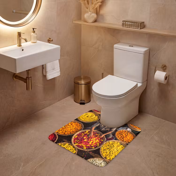 WC Mat - Flowers - Market - Colorful - Bloemen - Markt - Kleurrijk WCmat U-uitsnede middel