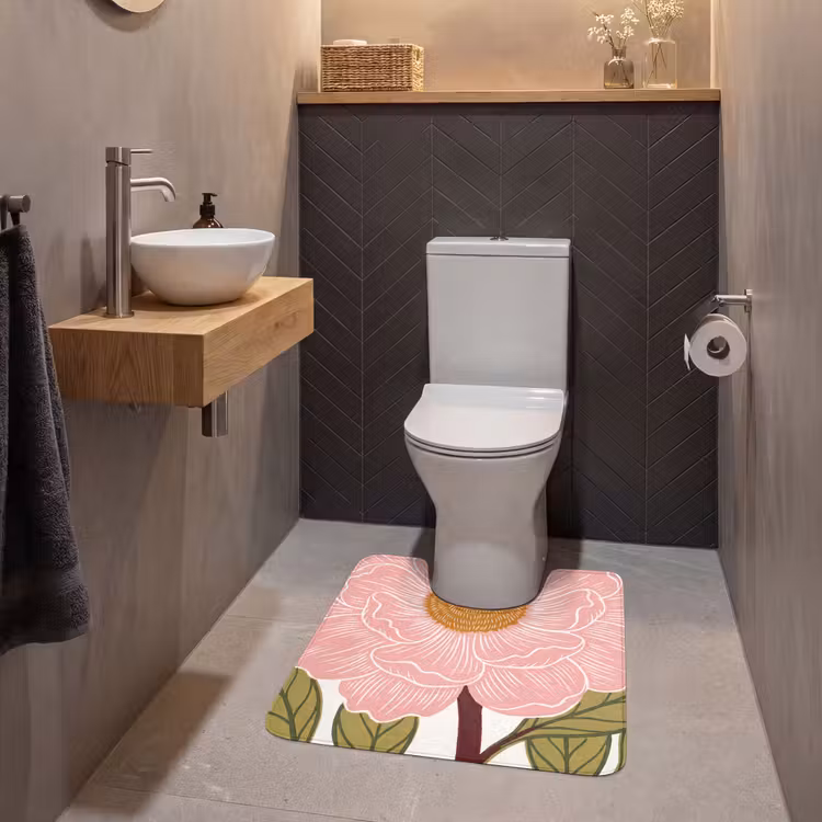 WC Mat - Flowers - Pink - Illustration - Bloemen - Roze - Illustratie WCmat U-uitsnede middel