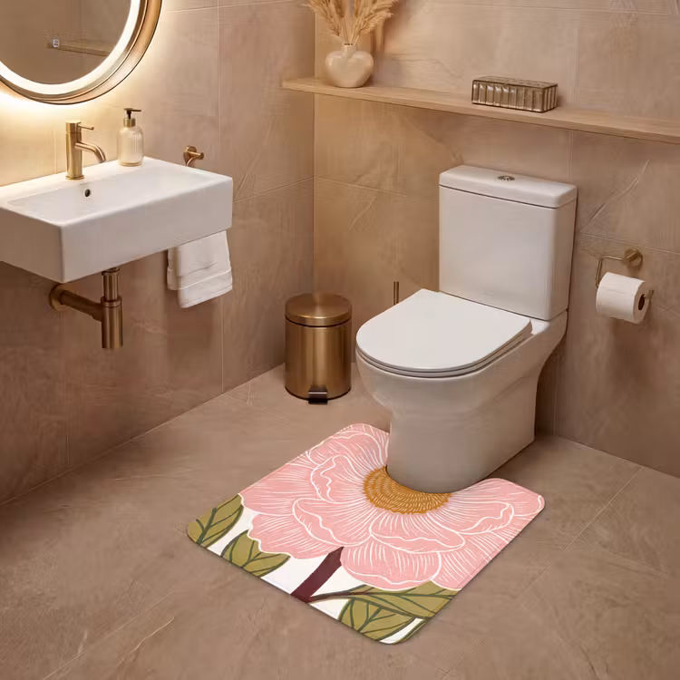WC Mat - Flowers - Pink - Illustration - Bloemen - Roze - Illustratie WCmat U-uitsnede middel