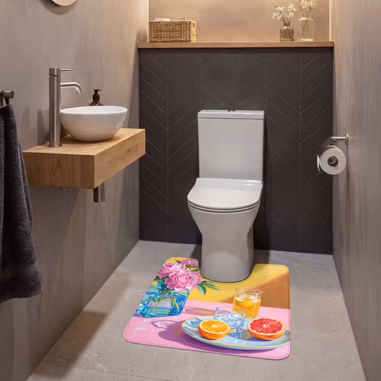 WC Mat - Flowers - Pink - Modern - Bloemen - Roze - Modern WCmat U-uitsnede middel