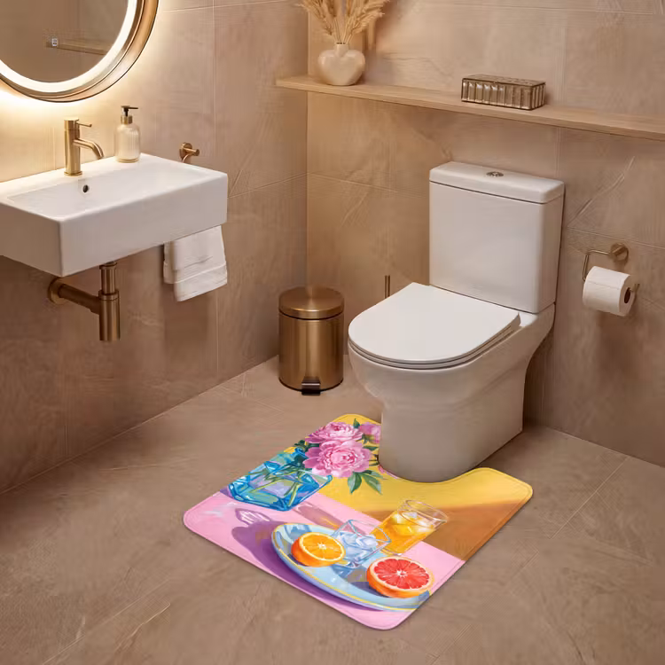 WC Mat - Flowers - Pink - Modern - Bloemen - Roze - Modern WCmat U-uitsnede middel