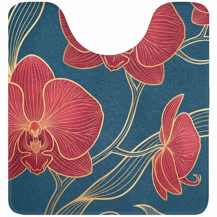 WC Mat - Flowers - Red - Gold - Bloemen - Rood - Goud WCmat U-uitsnede middel
