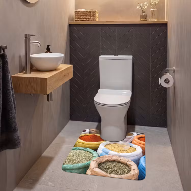 WC Mat - Herbs - Bags - Market - Kruiden - Zakken - Markt WCmat U-uitsnede middel