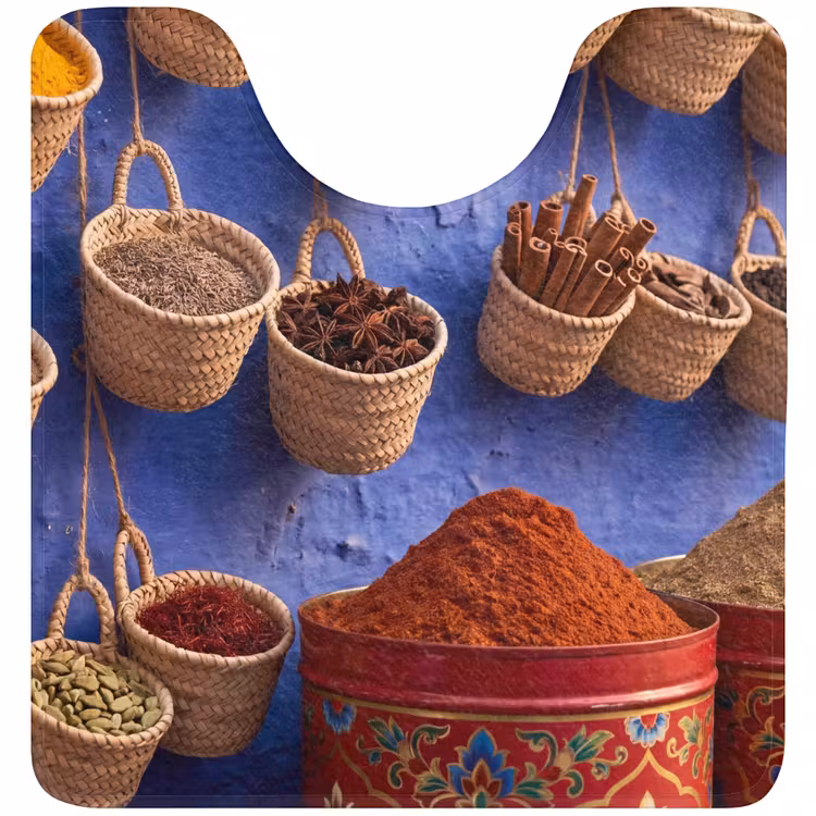 WC Mat - Herbs - Baskets - Market - Kruiden - Manden - Markt WCmat U-uitsnede middel