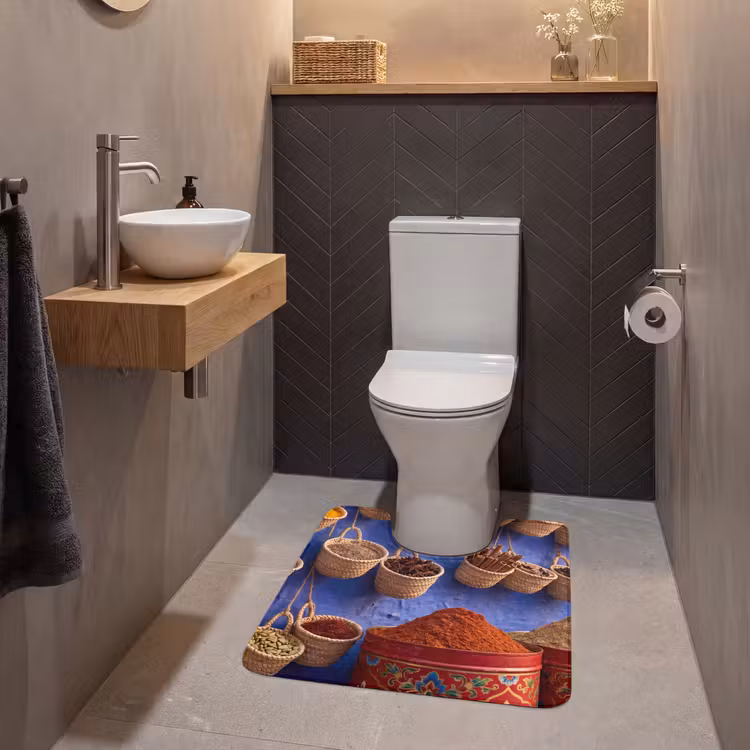 WC Mat - Herbs - Baskets - Market - Kruiden - Manden - Markt WCmat U-uitsnede middel