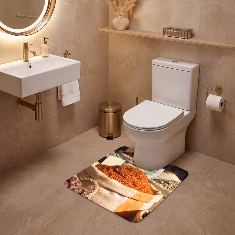 WC Mat - Herbs - Market - Colorful - Kruiden - Markt - Kleurrijk WCmat U-uitsnede middel