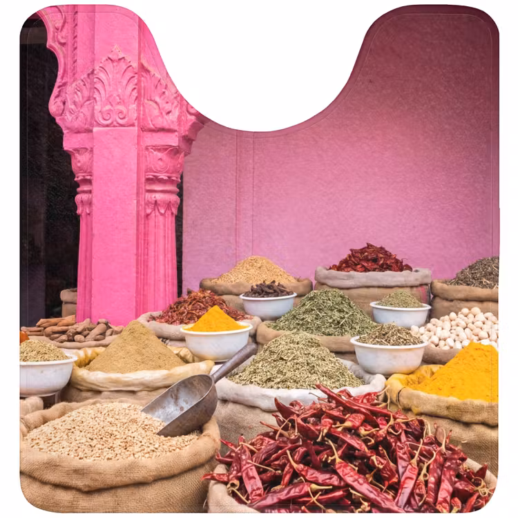 WC Mat - Herbs - Market - Pink - Kruiden - Markt - Roze WCmat U-uitsnede middel