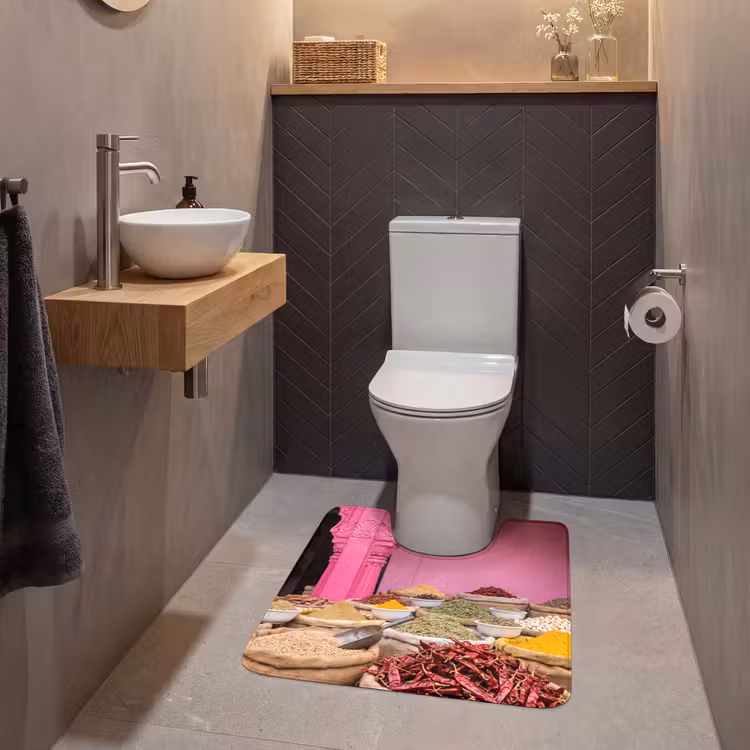 WC Mat - Herbs - Market - Pink - Kruiden - Markt - Roze WCmat U-uitsnede middel