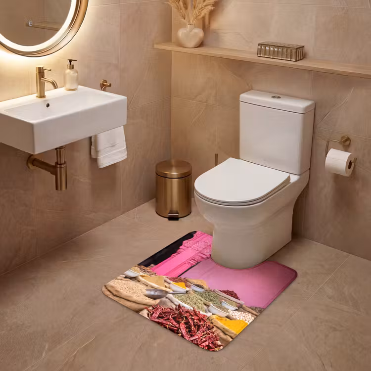 WC Mat - Herbs - Market - Pink - Kruiden - Markt - Roze WCmat U-uitsnede middel