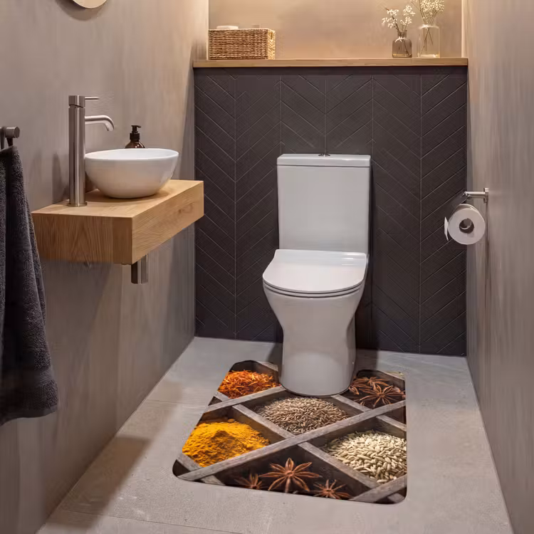 WC Mat - Herbs - Wood - Food - Kruiden - Houten - Eten WCmat U-uitsnede middel